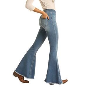 Rock & Roll Cowgirl Ladies Bargain Bell Bottom High Rise Jeans 30 x 29